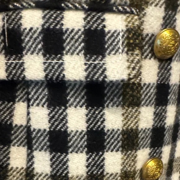 J. Crew Black and White Checkered Pea Coat with Gold Buttons - Picture 3 of 7